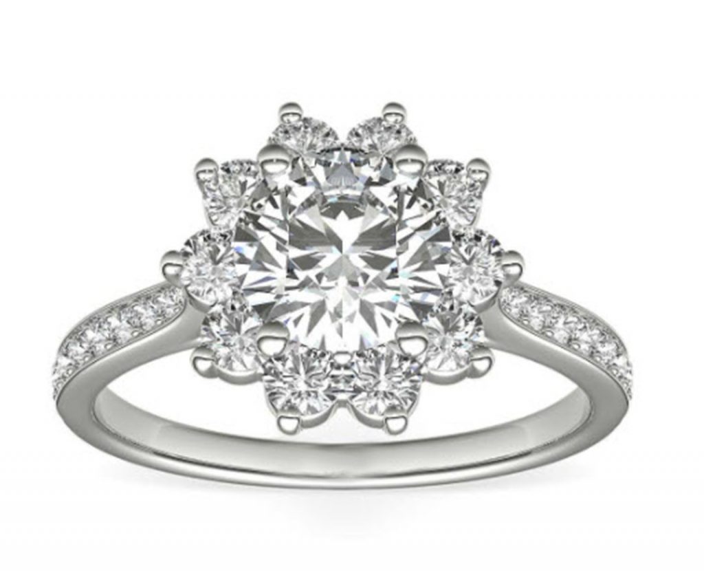 Round diamond floral halo ring