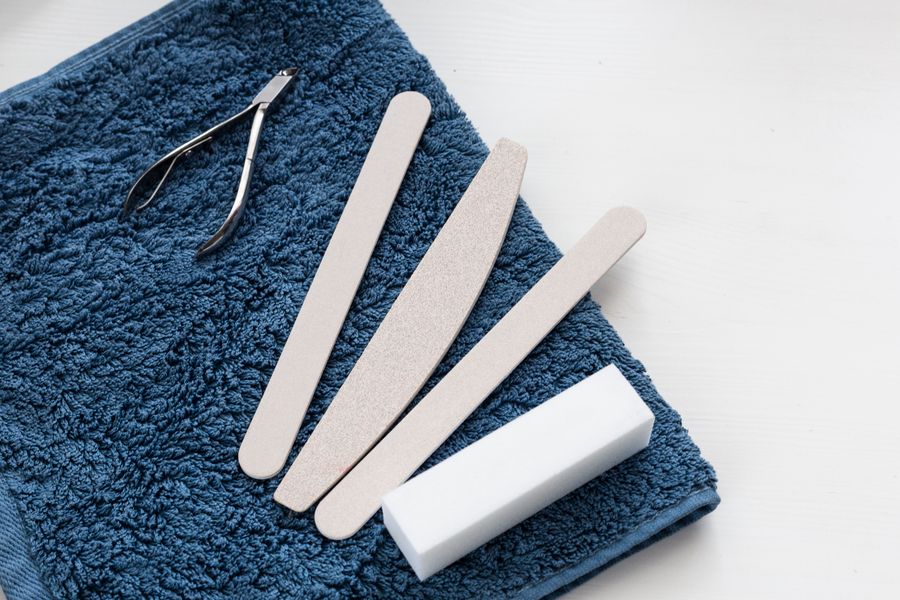 Nail care tools prepared on a soft towel